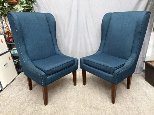 Wingback Dark Blue Accent Chairs w/ Nailhead Trim (Set of 2)