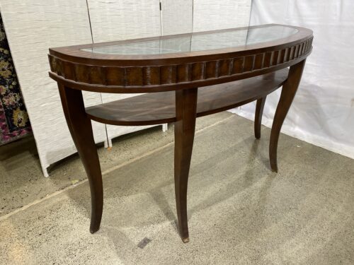Traditional Half Moon Glass Top Console Table