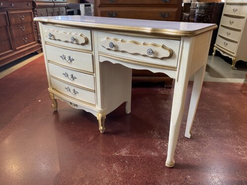 Vintage French Provincial Writing Desk in White