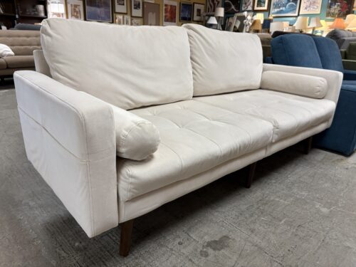 Modern White Tufted Loveseat w/ Side Pockets