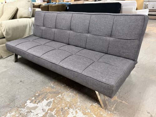 Modern Grey Tufted Futon w/ Chrome Legs