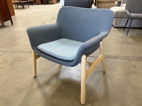 IKEA Vedbo Modern Natural Finished Birch Armchair with Heathered Blue Cushion
