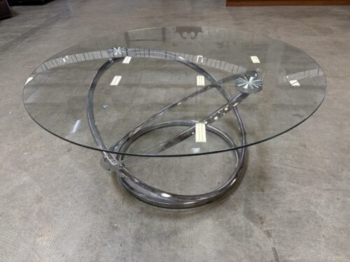 Modern Round Glass Top Coffee Table with Abstract Metal Base