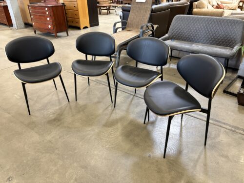 Mid-Century Style Dark Finished Clam Shell Shaped Dining Chair with Black Leather Seat (Set of 4)