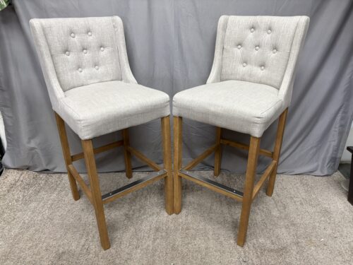 Sandy Beige Tufted Counter Stool w/ Light Wood Legs (Set of 2)