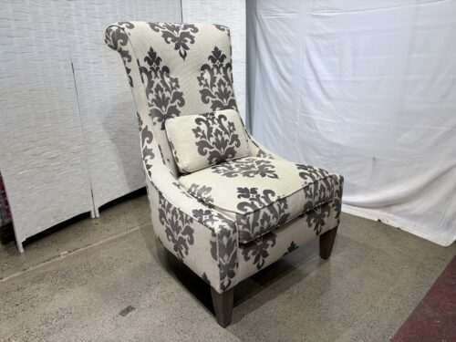BERNHARDT Cream High Back Wingback Armless Accent Chair with Damask Pattern