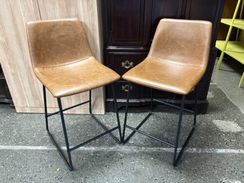 BELNICK Whiskey Brown Modern Black Base Counter Stool (Set of 2)