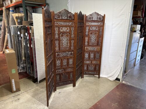Middle Eastern Juli Hand Carved 4-Panel Wooden Folding Room Divider