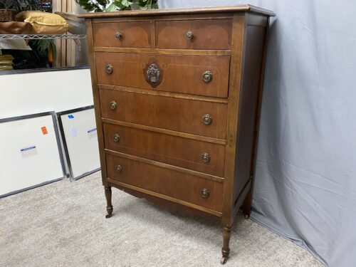 Antique Ornate Floral Tallboy Rolling 6-Drawer Dresser