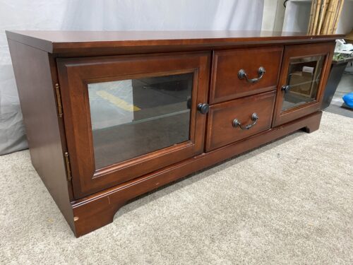 Cherry Stained 2-Glass Door TV Media Stand