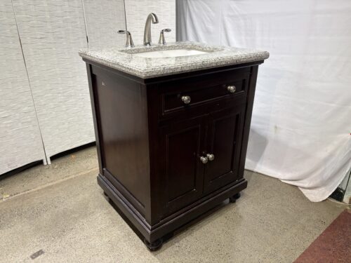 LANZA PRODUCTIONS Deep Brown Freestanding Single Sink Bathroom Vanity with Marble Top