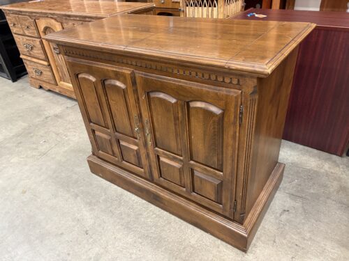 ETHAN ALLEN Vintage Walnut Finished Flip-Top Rolling Bar Cart with Felt Lined Drawer