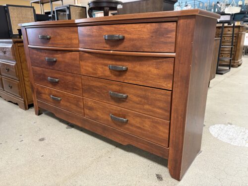 Dark Wood Curved Top 6-Drawer Low Dresser