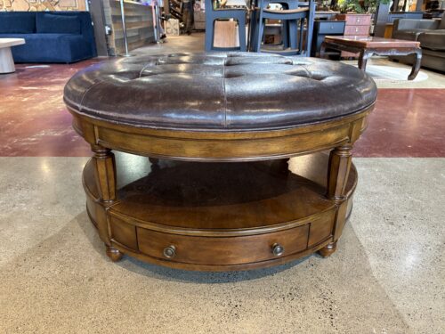 Round Brown Storage Ottoman with 2-Drawers