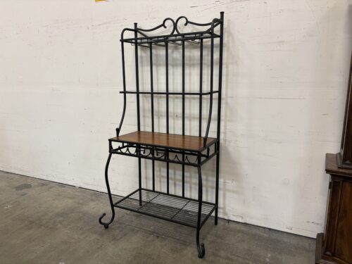 Black Metal 4 Tier 6ft French Country Baker's Rack with Wine and Glass Storage