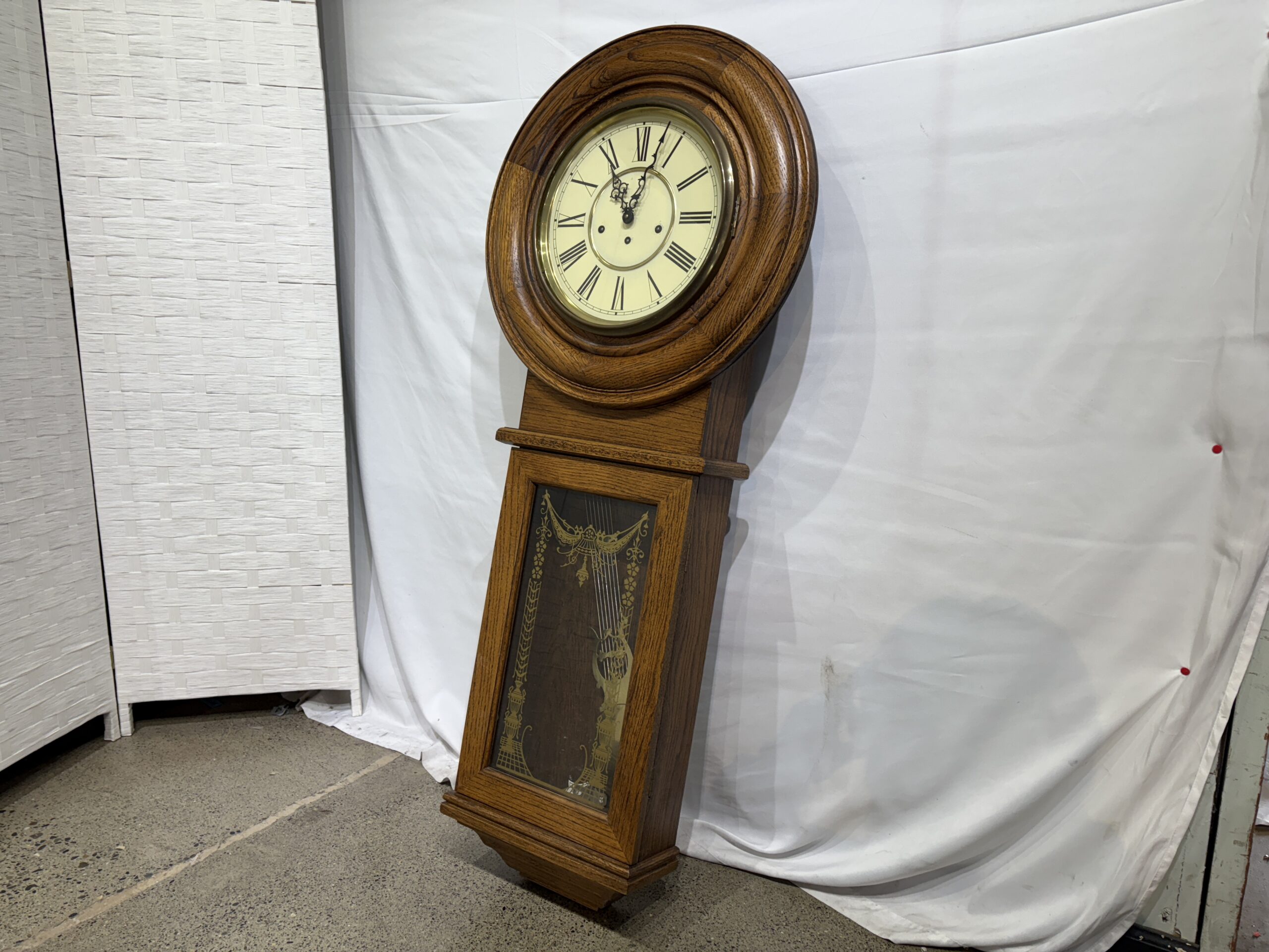 Vintage Rounded Regulator Wall Clock with Long Drop