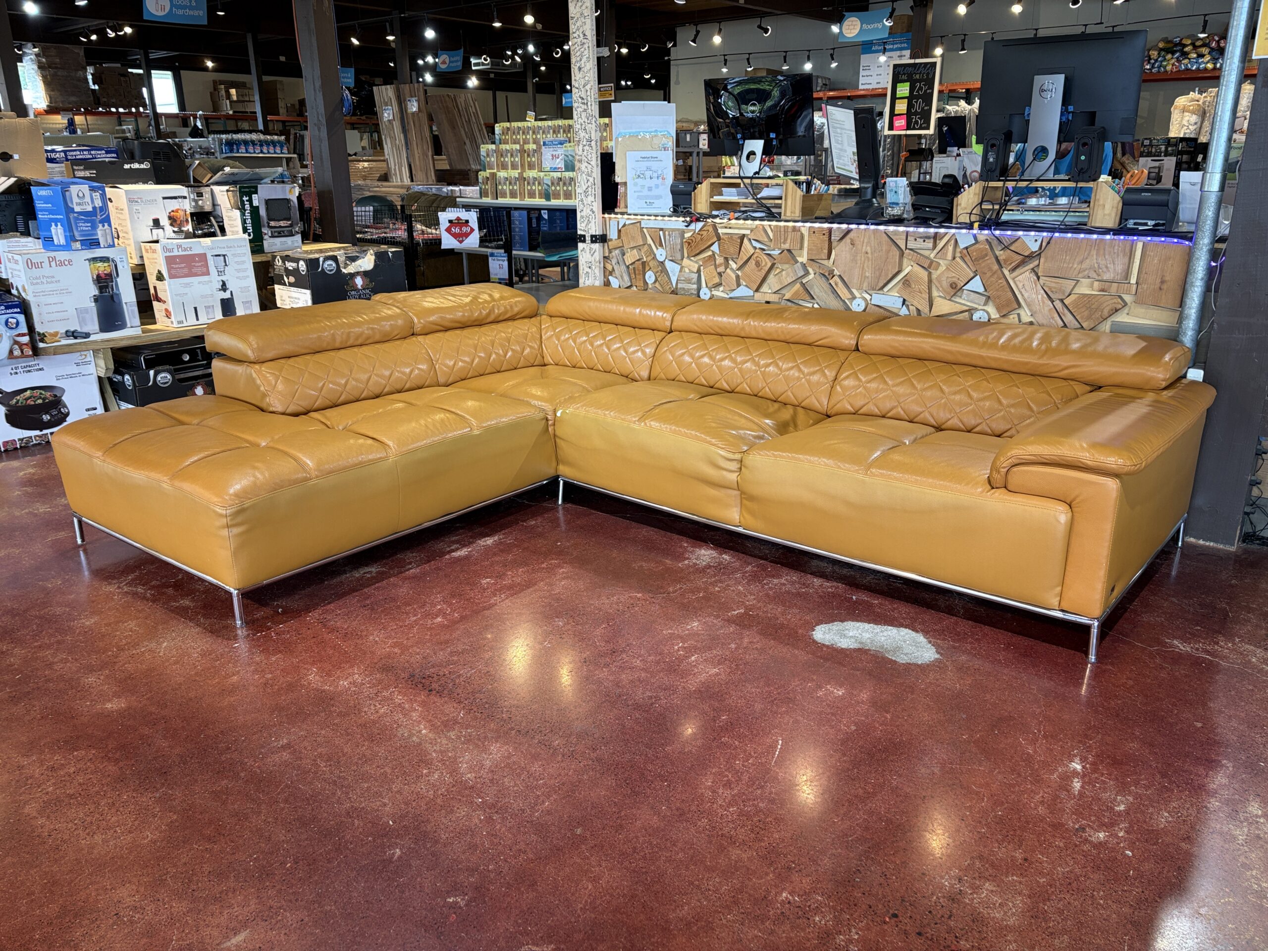 KENDI Casa Citadel Modern Orange Italian Leather Sectional Sofa