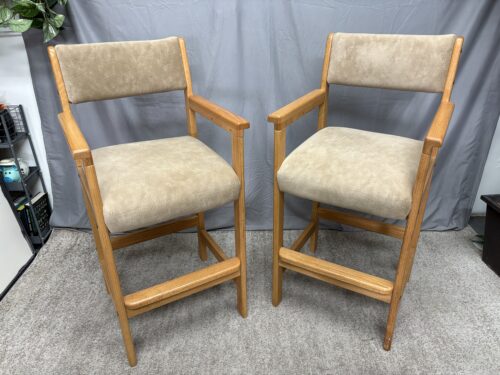 Beige Upholstered Spectator Chair w/ Light Wood Frame (Set of 2)