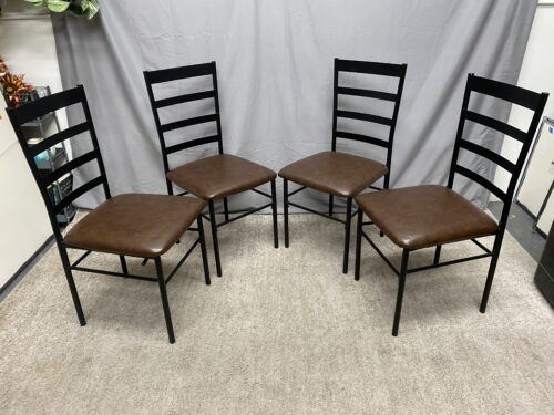 Black Metal & Brown Upholstered Ladder Back Dining Chairs (Set of 4)