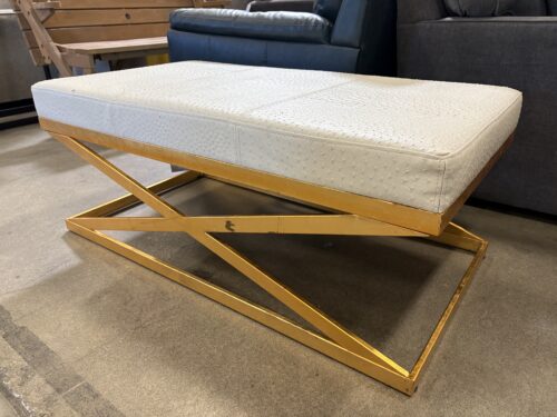 Hollywood Regency Style Beige Ostrich Leather Ottoman with Golden Base