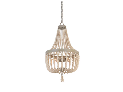 NEW! ALLEN + ROTH Cait Weathered White Wooden Beaded Pendant Light