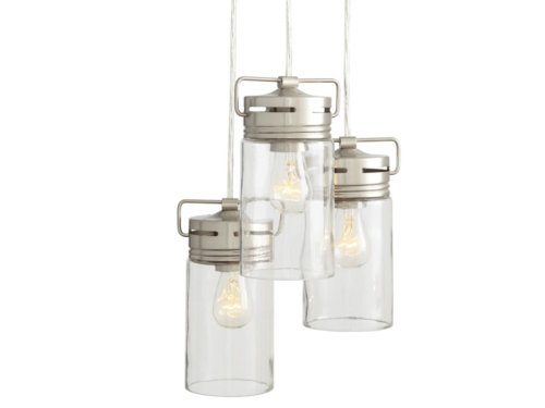 NEW! ALLEN ROTH Vallymede 3-Light Brushed Nickel Farmhouse Mini Hanging Pendant Light