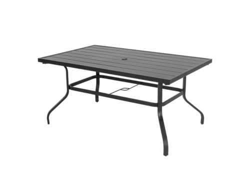 NEW! NUU GARDEN Black Rectangle Powder-Coated Iron Dining Table with 1.6'' Umbrella Hole