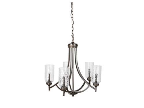 NEW! ALLEN + ROTH Latchbury 5-Light Chandelier with Aged Bronze Finish and Textured Clear Glass Shades
