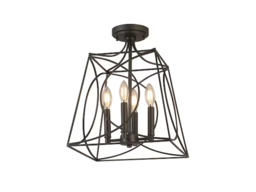 NEW! ALLEN + ROTH Providence 4-Light Semi-Flushmount Ceiling Fixture in Matte Black Finish