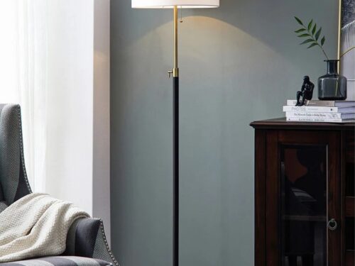 NEW! Adjustable Black and Brass Metal Floor Lamp with Pull Chain Switch