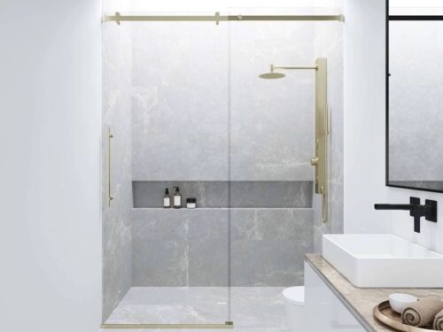 NEW! VIGO Frameless Clear Glass Shower Door in Matte Brushed Gold
