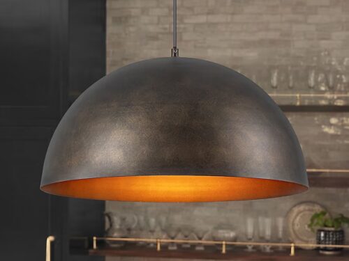 NEW! RENNNSAN NICHOLAS 1 -Light Coffee Brown Rubbed Gold Industrial Metal Dome Large Hanging Pendant Light
