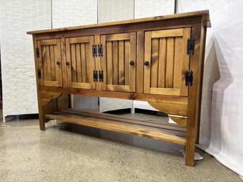 Rustic Wood Sideboard with Bottom Shelf and Black Hardware