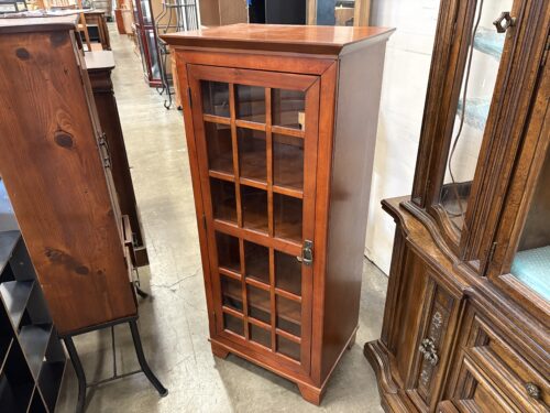 Mission Style Petite Cabinet with Glass Doors and Shelving