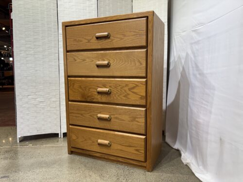 Oak Six Drawer Tallboy Dresser with Wooden Handles