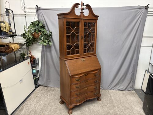 Mahogany Finish Chippendale Ball & Claw Secretary Desk