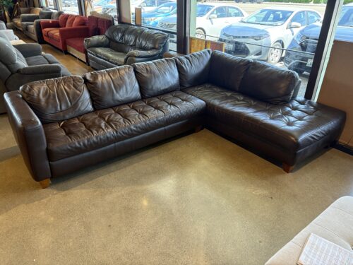 ITALSOFA Brown Tufted Leather L Shape Sectional