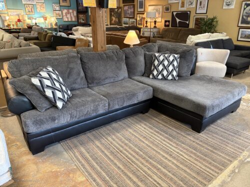 ASHLEY Black & Smoke Grey Sectional w/ Double Chaise