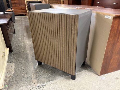 IKEA Besta Dark Grey Cabinet w/ Oak Veneer Slatted Door