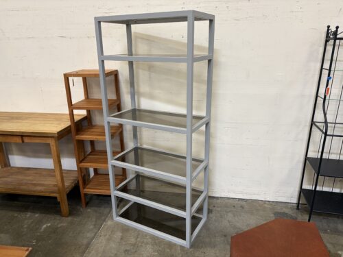 Grey Wooden 5 Shelf Bookcase with Smokey Glass Shelving