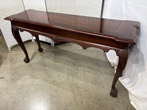 Mahogany Ball and Claw Console Table with a High-Gloss Top