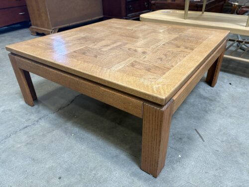 Vintage Wooden Natural Finish Checkered Pattern Square Coffee Table