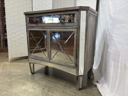Mirrored Accent Cabinet with Antique Wood Finish