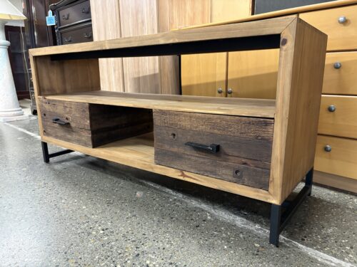 SEGUSINO Industrial Reclaimed Solid Wood Open 2-Drawer TV Stand