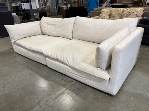 CRATE AND BARREL 2 Piece Down Filled Grand Sofa with Oatmeal Beige Cotton Blend Cover