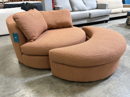 NEW! JOYBIRD Amelia Grand Chair In Bubbly Moscow Mule Boucle with Crescent Shaped Ottoman