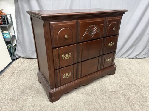 LITTLE FOLKS Maple 3-Drawer Cherry Finish Dresser w/ Shell Carving