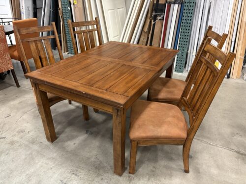 Dark Finished Mission Style Dining Table with 4 High Back Chairs ad Extension Leaf