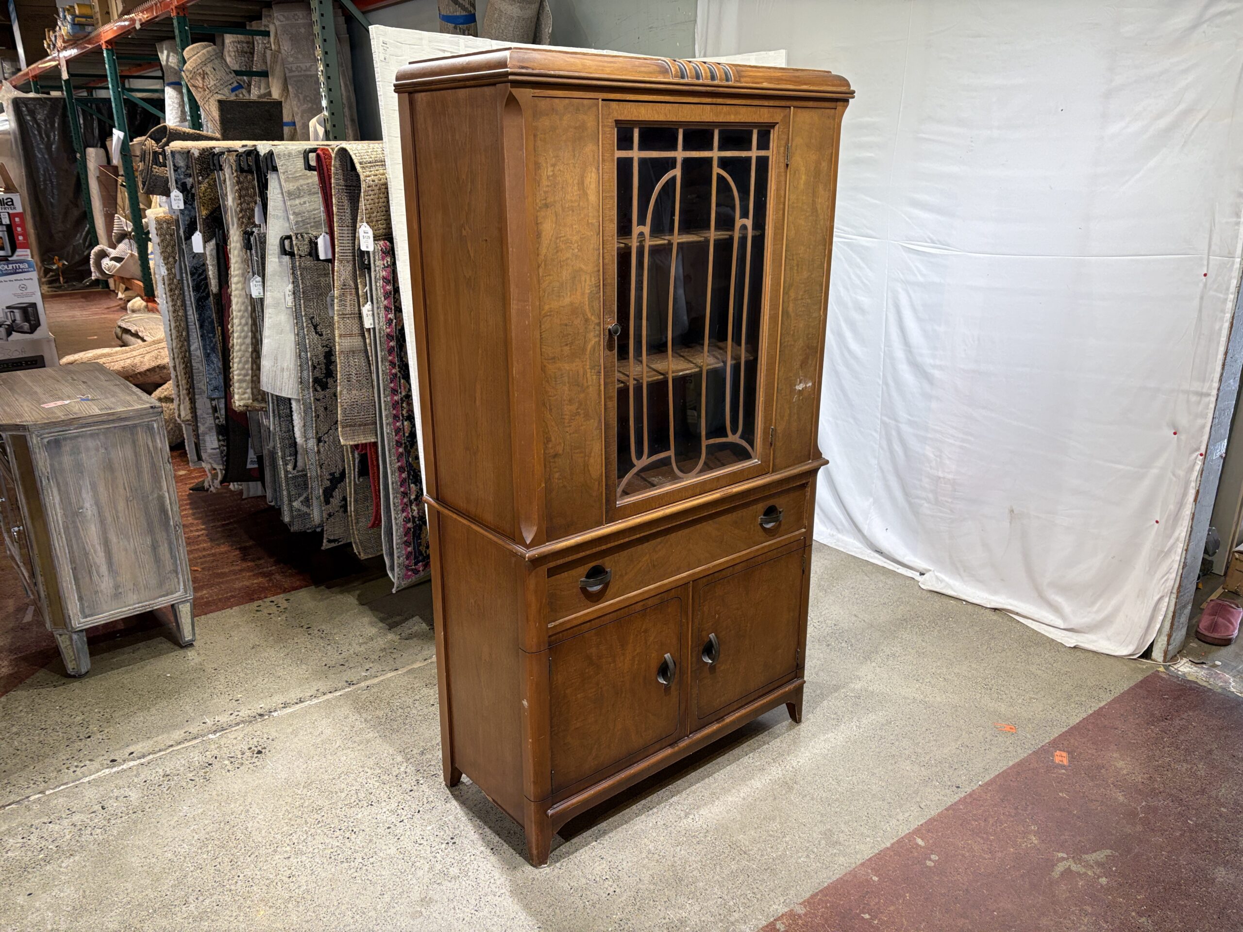 Vintage Art Deco Style Waterfall China Cabinet