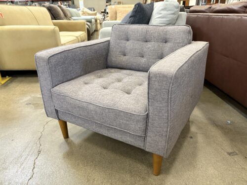 ARMEN LIVING Modern Low Back Heathered Grey Tufted Armchair with Tapered Wood Legs